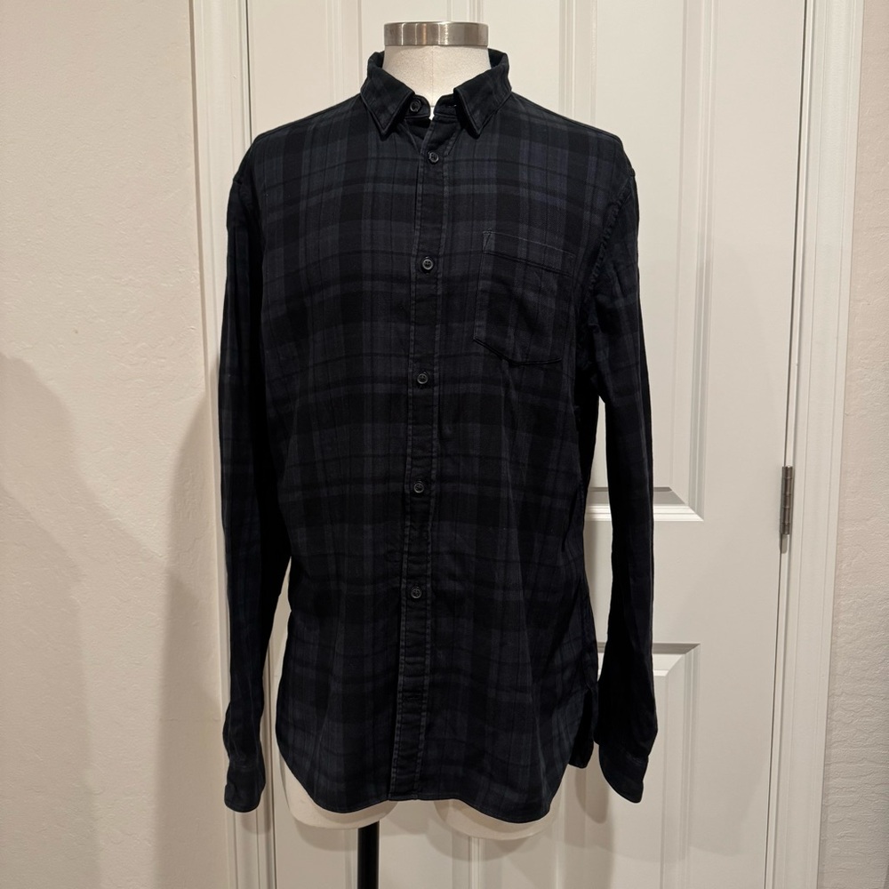 AllSaints Men's Black Plaid Shirt